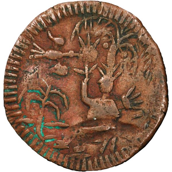 COLOMBIA, Cartagena, copper provisional ½ real, 1812, PCGS XF details / damage, ex-Eldorado.