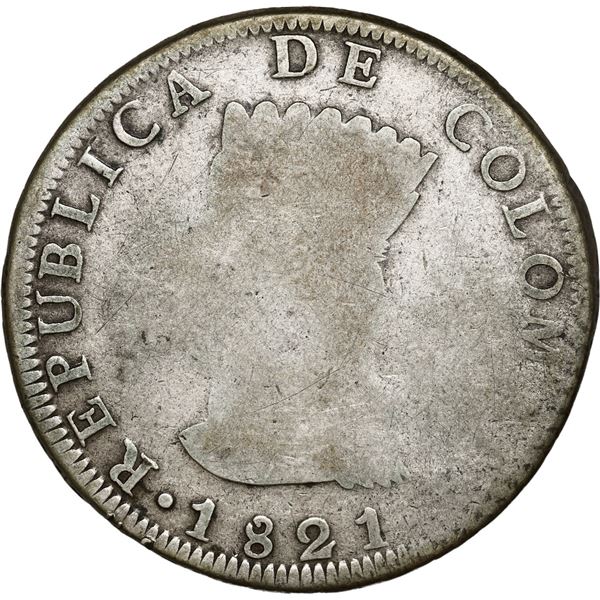 COLOMBIA, Bogotá (Cundinamarca), 8 reales, 1821 JF, mintmark variety uncertain.
