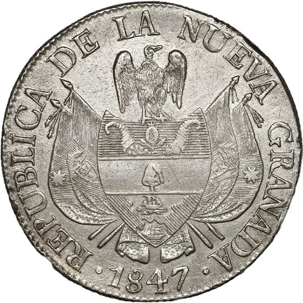 COLOMBIA, Bogotá, 10 reales, 1847, normal diameter.