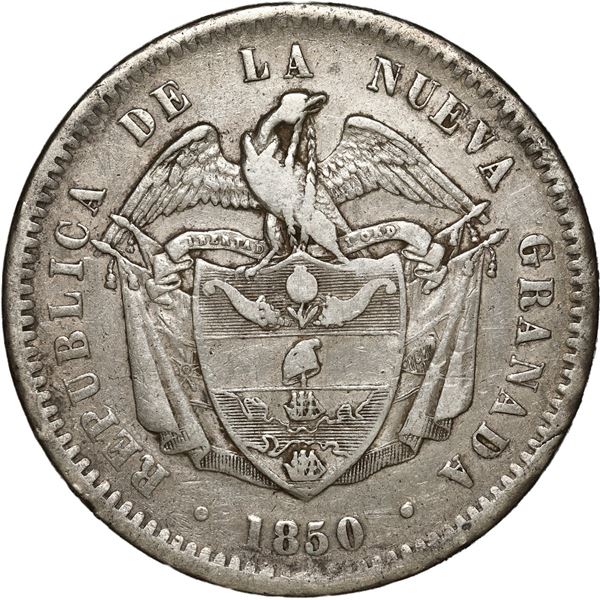 COLOMBIA, Bogotá, 10 reales, 1850, lettered edge.