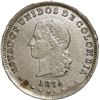 Image 1 : COLOMBIA, Medellín, 5 décimos, 1874, Barré bust, reversed fineness, re-punched 12,500.