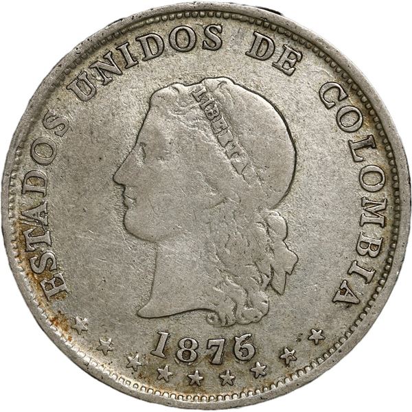 COLOMBIA, Medellín, 5 décimos, 1876/5, Barré bust.