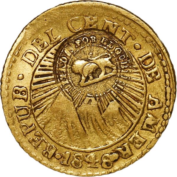 COSTA RICA, San José, gold ½ escudo, "lion" double countermark (Type VI, 1849-57) on a Costa Rica (C