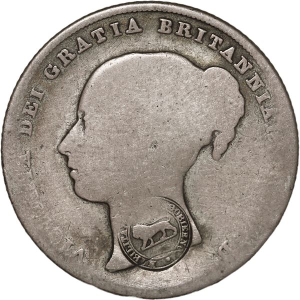 COSTA RICA, San José, 2 reales, "lion" countermark (Type VI, 1849-57) on a Great Britain shilling of