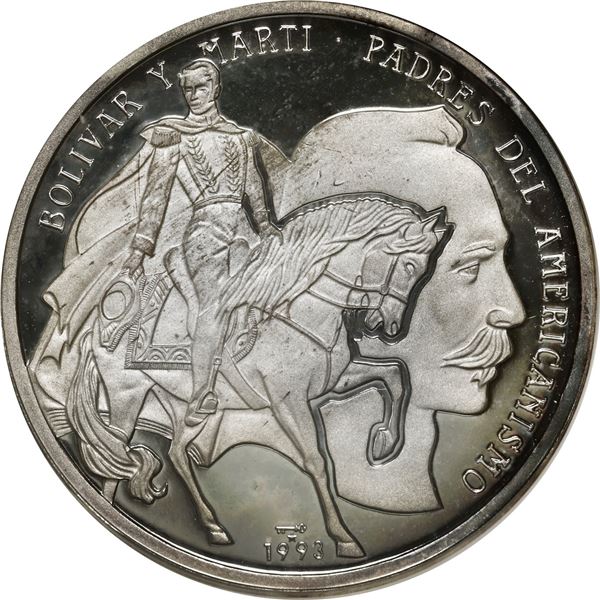 CUBA, Havana mint, proof piefort 10 pesos, 1993, Bolívar and Martí, arms with striped field, NGC PF 
