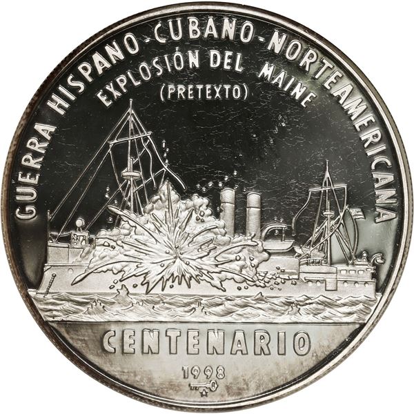 CUBA, Havana mint, proof 10 pesos, 1998, 100th anniversary of the USS Maine explosion, NGC PF 67 Ult