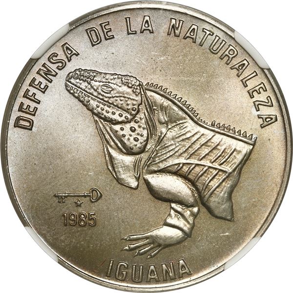 CUBA, Havana mint, copper-nickel 1 peso, 1985, Wildlife - Iguana, NGC MS 64, ex-Rudman.