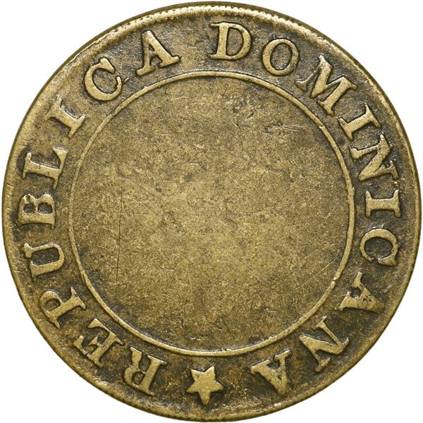DOMINICAN REPUBLIC, brass ¼ real, 1848, crosslet 4.
