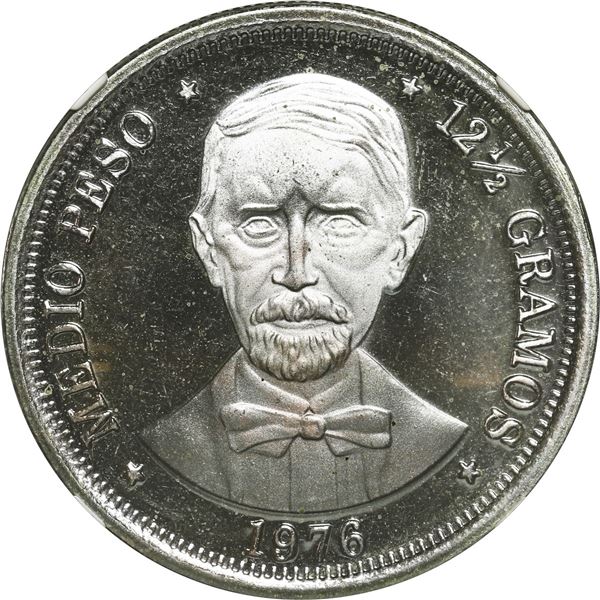 DOMINICAN REPUBLIC, copper-nickel proof ½ peso, 1976, Juan Pablo Duarte, NGC PF 67 Cameo.