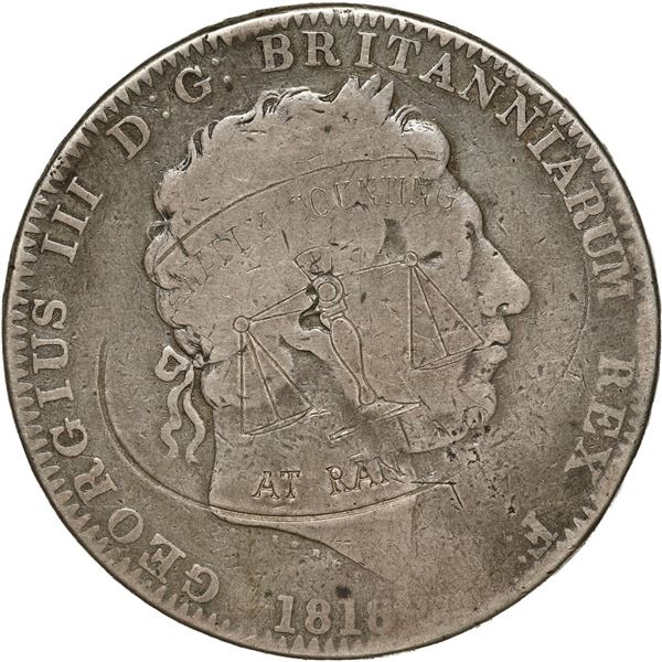 GREAT BRITAIN, London, England, crown, George III, 1818, LIX on edge, with IRIWADDY COUNTING HOUSE /
