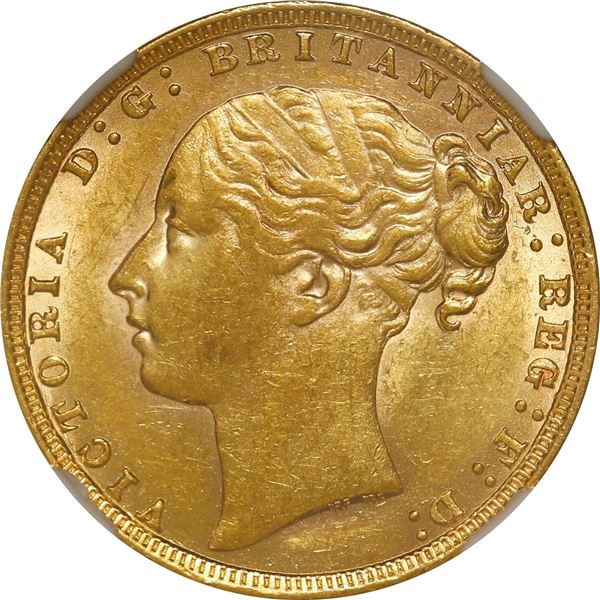 GREAT BRITAIN, London, England, gold sovereign, Victoria (young head), 1872, St. George type, NGC AU