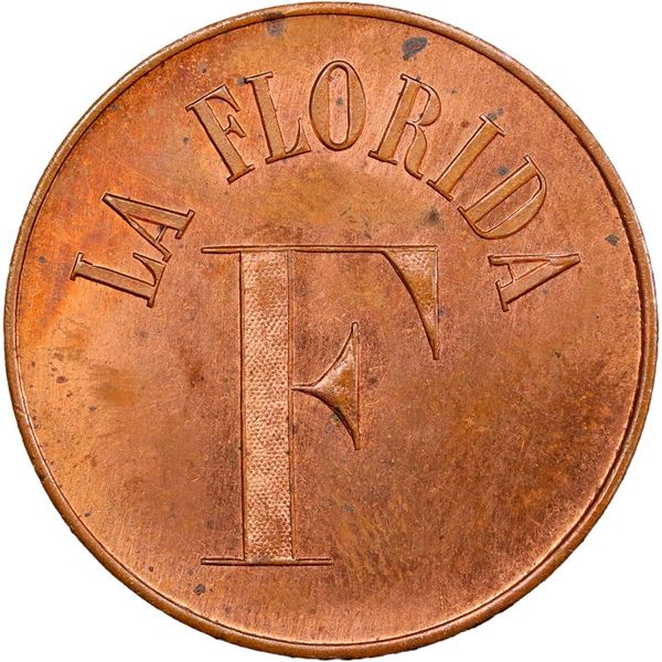 GUATEMALA, Pochuta, copper 1 real token, ca. late 1800s, La Florida / Wyld Hermanos, PCGS MS64 Red-B