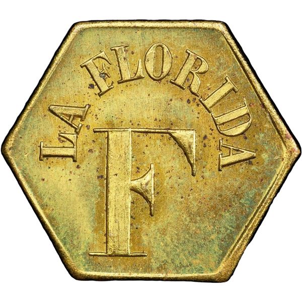 GUATEMALA, Pochuta, brass hexagonal ½ real token, ca. late 1800s, La Florida / Wyld Hermanos, PCGS M