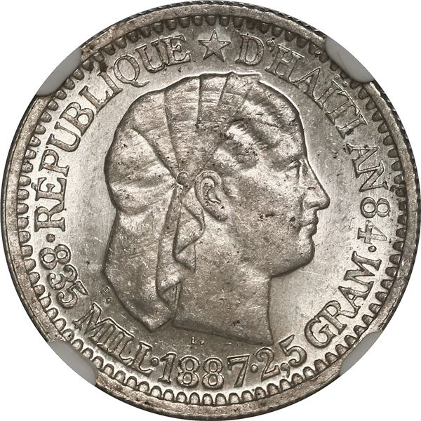 HAITI, 10 centimes, 1887, NGC MS 63.