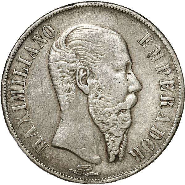 MEXICO, Mexico City, 1 peso, Maximilian, 1866.