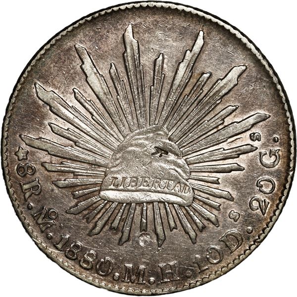 MEXICO, Mexico City, cap-and-rays 8 reales, 1880 MH, with small chopmarks from circulation in Asia.