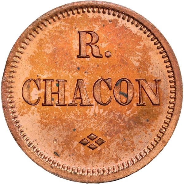 PANAMA, copper 10 centavos token, no date, R. Chacón, PCGS MS63 Red-Brown, finest and only example i