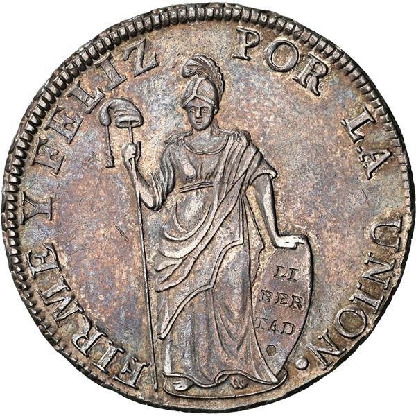 PERU, Cuzco, 8 reales, 1832 B, NGC AU details / obv spot removed, ex-Almenara.