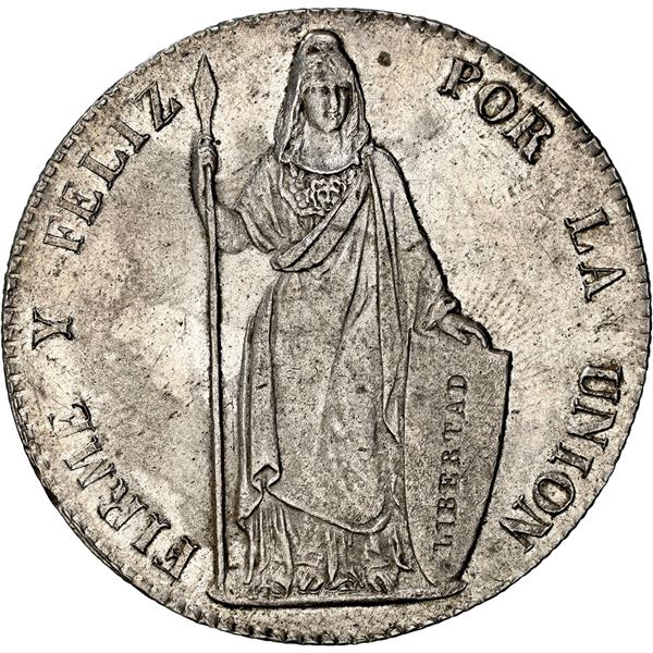 PERU, Lima, 8 reales, 1855 MB, NGC UNC details / cleaned, ex-Almenara.