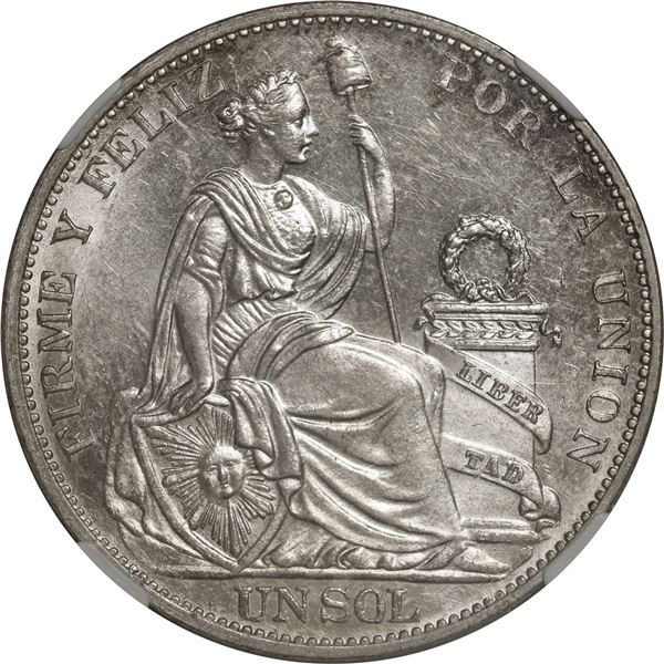 PERU, Lima, 1 sol, 1916 FG, LIBERTAD raised, NGC MS 62.