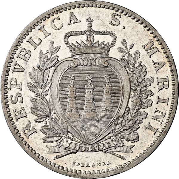 SAN MARINO, Rome mint, 2 lire, 1906-R, NGC MS 62.