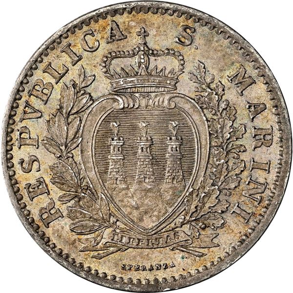 SAN MARINO, Rome mint, 1 lira, 1906-R, NGC MS 62.