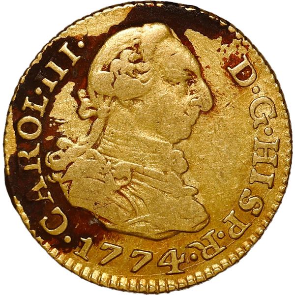 SPAIN, Madrid, gold bust ½ escudo, Charles III, 1774 PJ.