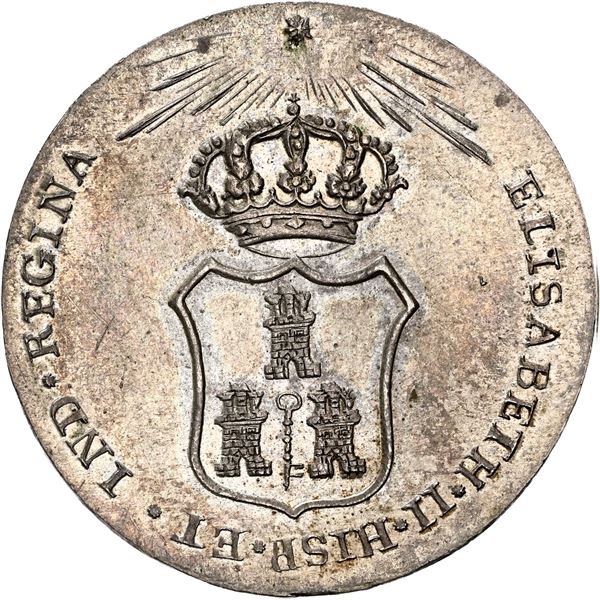 CUBA (under Spain), 1 real-sized silver proclamation medal, Isabel II, 1834, Habana (Havana), NGC AU