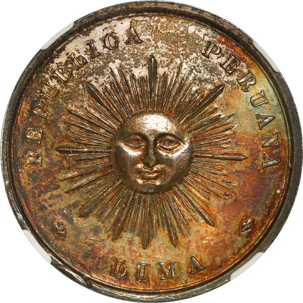 PERU, Lima, 1 sol-sized silver medal, 1877, banknote incineration, NGC AU 55.