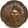 Image 1 : PERU, Lima, 1/5 sol-sized bronze medal, 1877, banknote incineration, NGC AU details / cleaned.