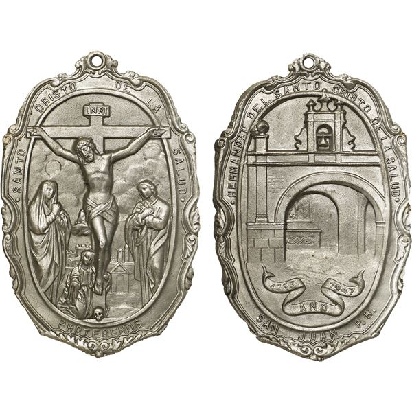 PUERTO RICO, large pewter medal, 1947, Santo Cristo de la Salud, ex-Roehrs.