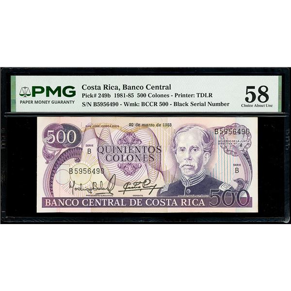 COSTA RICA, San José, Banco Central, 500 colones, 20-3-1985, series B, serial B5956490, black serial