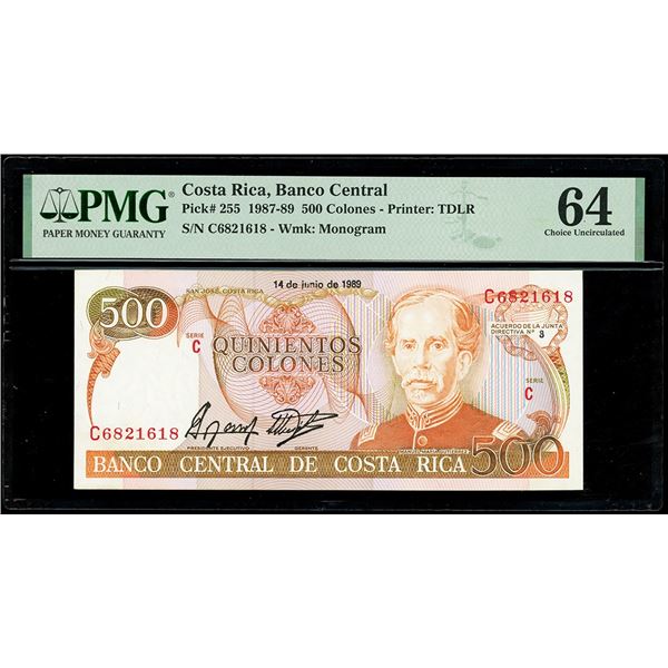 COSTA RICA, San José, Banco Central, 500 colones, 14-6-1989, series C, serial C6821618, PMG Choice U