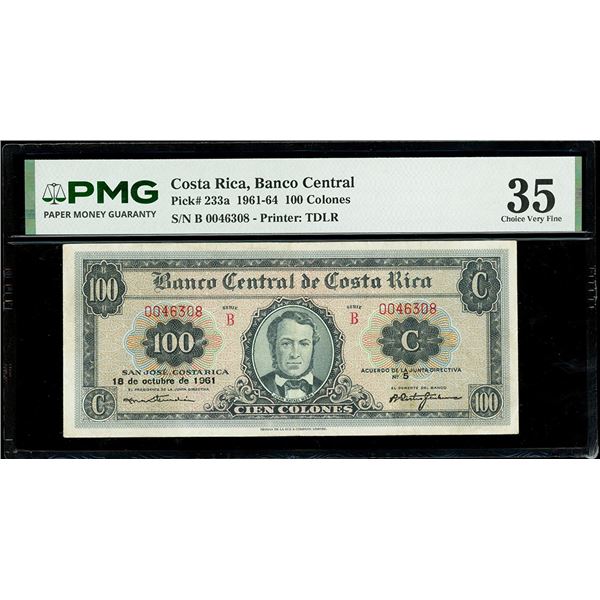 COSTA RICA, San José, Banco Central, 100 colones, 18-10-1961, series B, serial 0046308, PMG Choice V