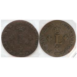 French Regime Double Sols lot of 2 1739 & 1755 both ICCS VF20