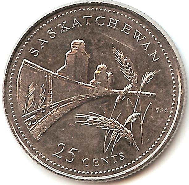 Canada 25 Cents 1992 Saskatchewan Rotated Die 90 Degrees