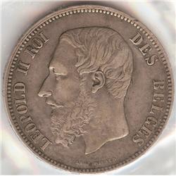 Belgium 5 Francs 1868  Pos B ICCS VF-20