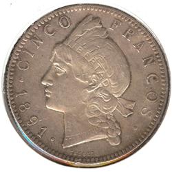 Dominican Republic 5 Francos 1891A