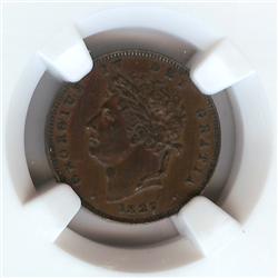 Great Britain George IV 1/3 Farthing 1827 NGC AU55