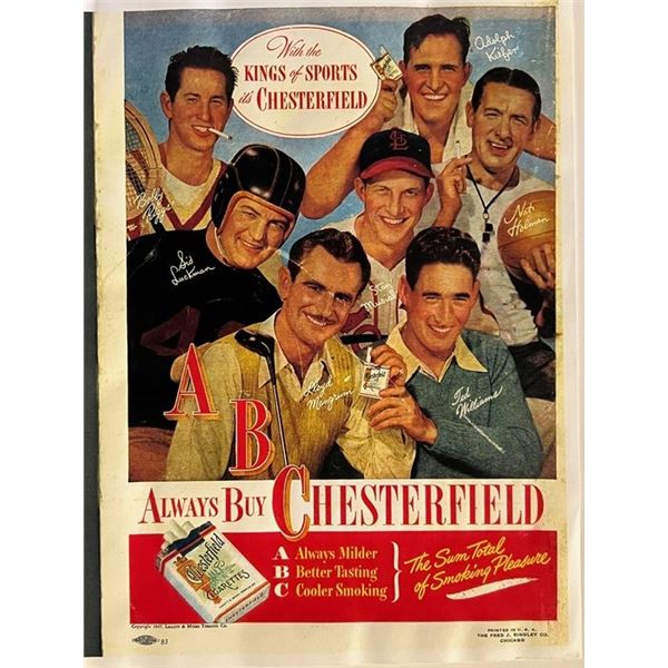 Reprint of 1947 Chesterfield Cigarette Ad with Ted Williams and more