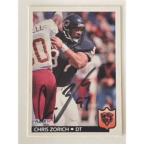 Chicago Bears Chris Zorich 1992 Fleer #52 signed trading card