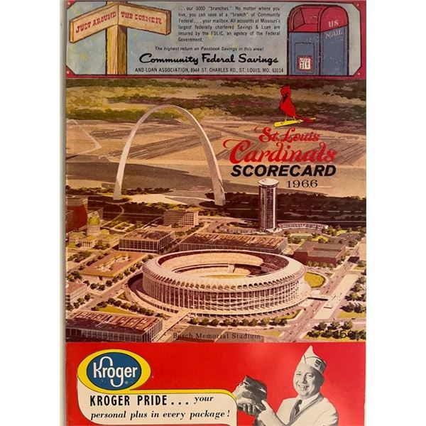 St Louis Cardinals 1966 scorecard. 8x11 inches