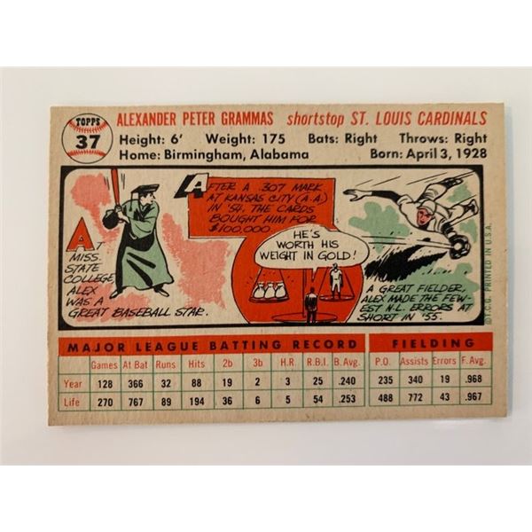 Topps Alex Grammas baseball card unsigned