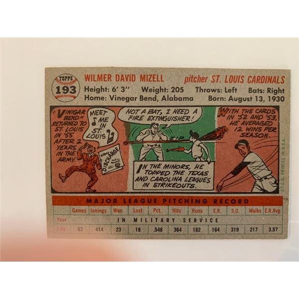 Topps Wilmer Mizell baseball card unsigned