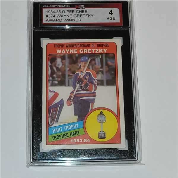 1984-85 O-PEE-CHEE #374 WAYNE GRETZKY AWARD WINNER (GRADED 4 VGE)