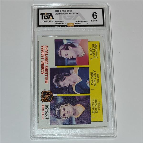 1980 O-PEE-CHEE DION/GRETZKY/LAFLEUR #163 (GRADED 6 EXMINT)