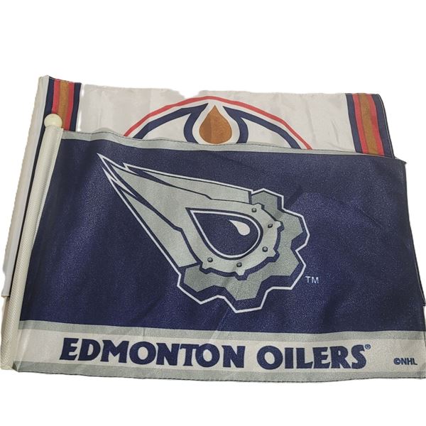 2 EDMONTON OILERS FLAGS (ONE IS A CAR FLAG)