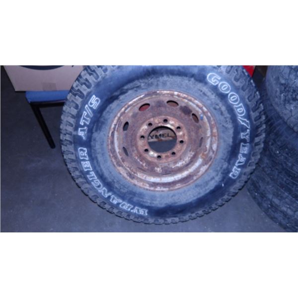 285/85/A16 TIRE & RIM (FITS 3/4 & 1 TON DODGE TRUCK) (APPROX. 25% LEFT)