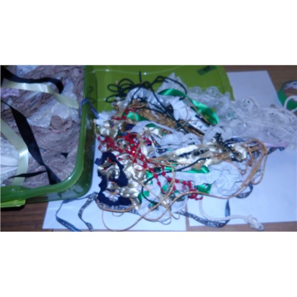 UNCLAIMED STORAGE:  TOTE C/W ASSORTED RIBBON & LACE