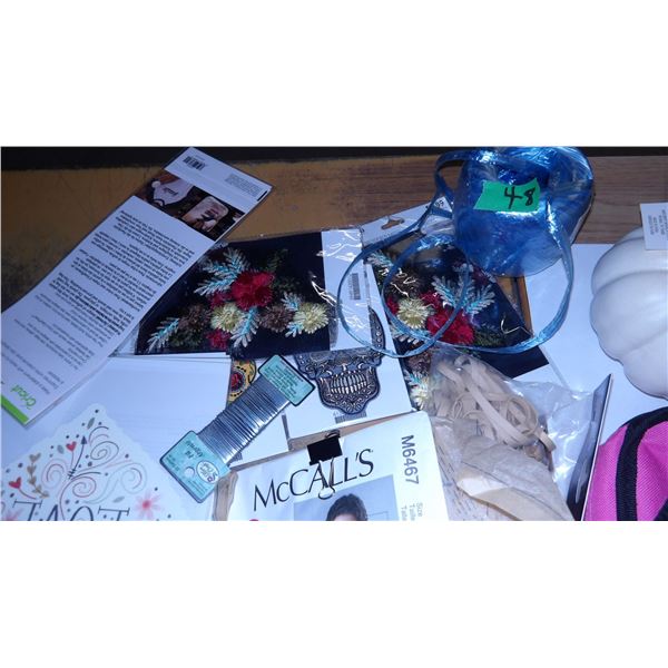 UNCLAIMED STORAGE:  BOX C/W RIBBON, CORD, LACE, PUMPKIN, ETC